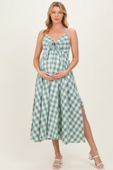 Basil Gingham Tie Front Racerback Maternity Midi Dress