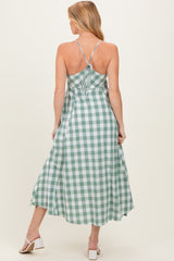 Basil Gingham Tie Front Racerback Maternity Midi Dress