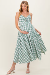 Basil Gingham Tie Front Racerback Maternity Midi Dress