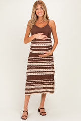Chocolate Sleeveless Striped Crochet Maternity Dress