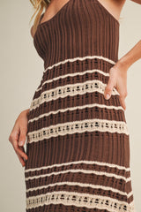 Chocolate Sleeveless Striped Crochet Dress