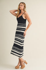 Navy Sleeveless Striped Crochet Dress