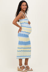 Light Blue Crochet Knit Striped Maternity Tank Dress