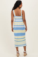 Light Blue Crochet Knit Striped Maternity Tank Dress