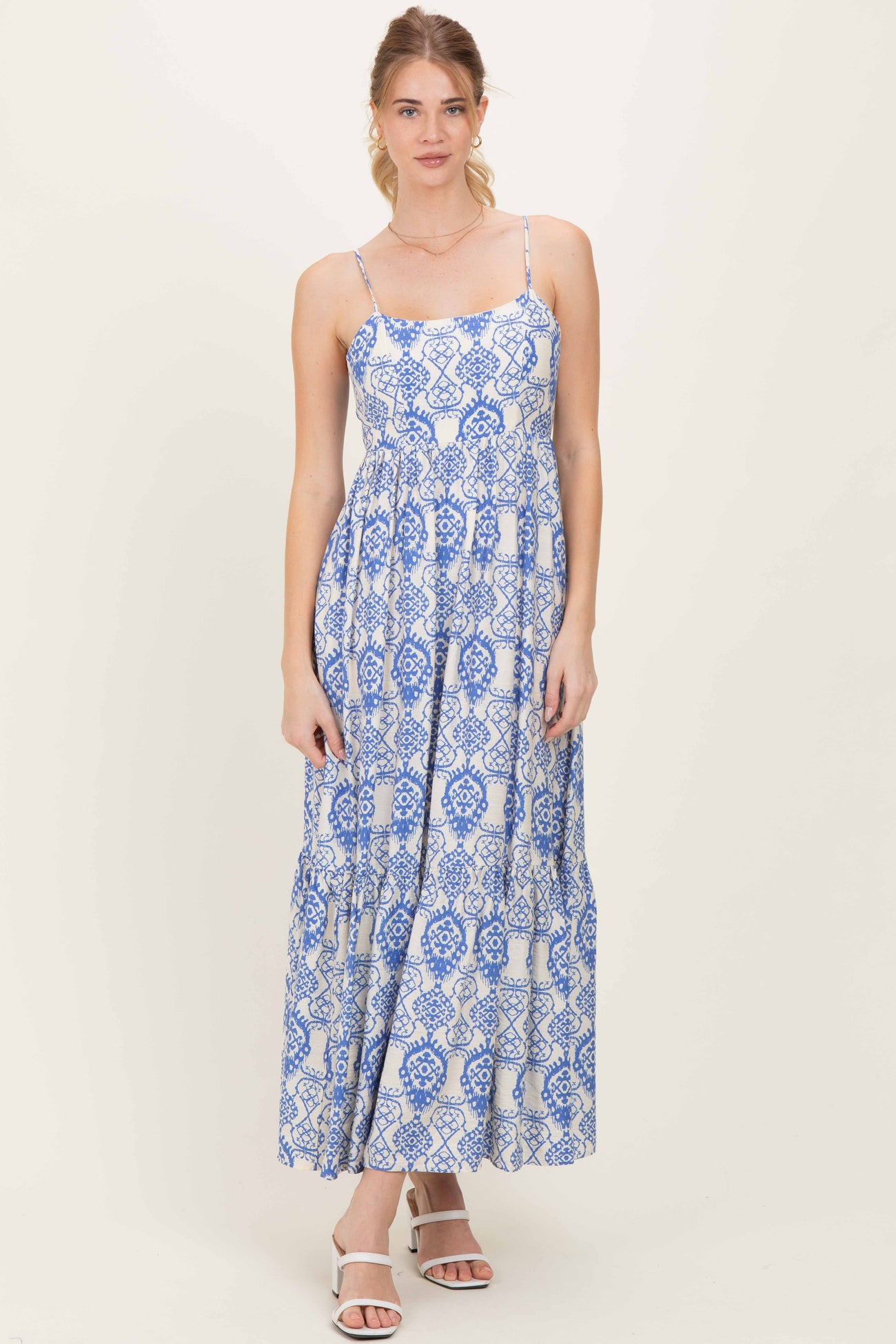 Blue Printed Cutout Tie Back Maternity Maxi Dress