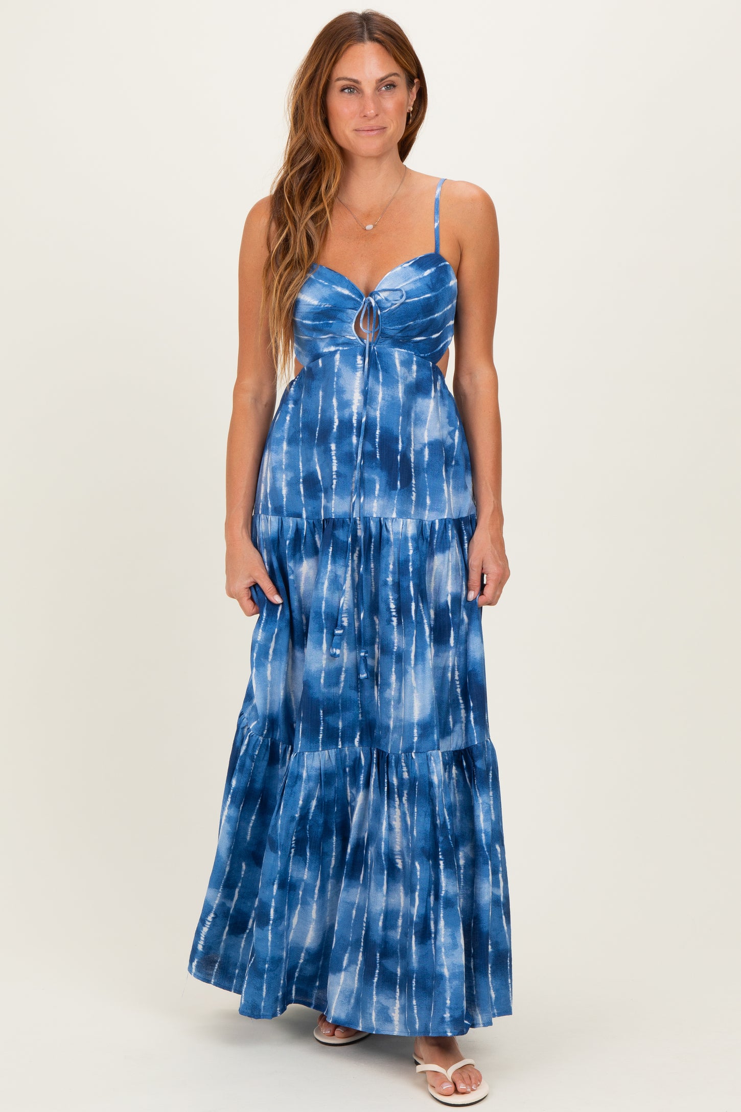 Blue Tie Dye Cutout Tie Back Maternity Maxi Dress