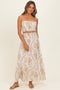 Beige Leaf Print Smocked Crop Top Maxi Skirt Set