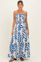 Royal Blue Leaf Print Smocked Crop Top Maxi Skirt Maternity Set
