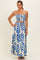Royal Blue Leaf Print Smocked Crop Top Maxi Skirt Set