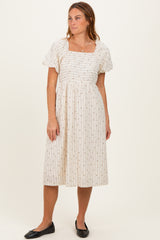 Beige Square Neck Striped Dress