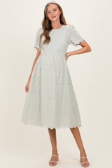 Light Olive Embroidered Floral Maternity Midi Dress