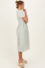 Light Olive Embroidered Floral Midi Dress