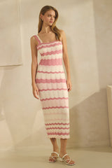 Pink Crochet Knit Striped Tank Dress