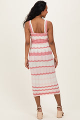 Pink Crochet Knit Striped Maternity Tank Dress
