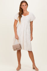 Ivory Textured Sweetheart Neck Dress