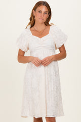Ivory Textured Sweetheart Neck Dress