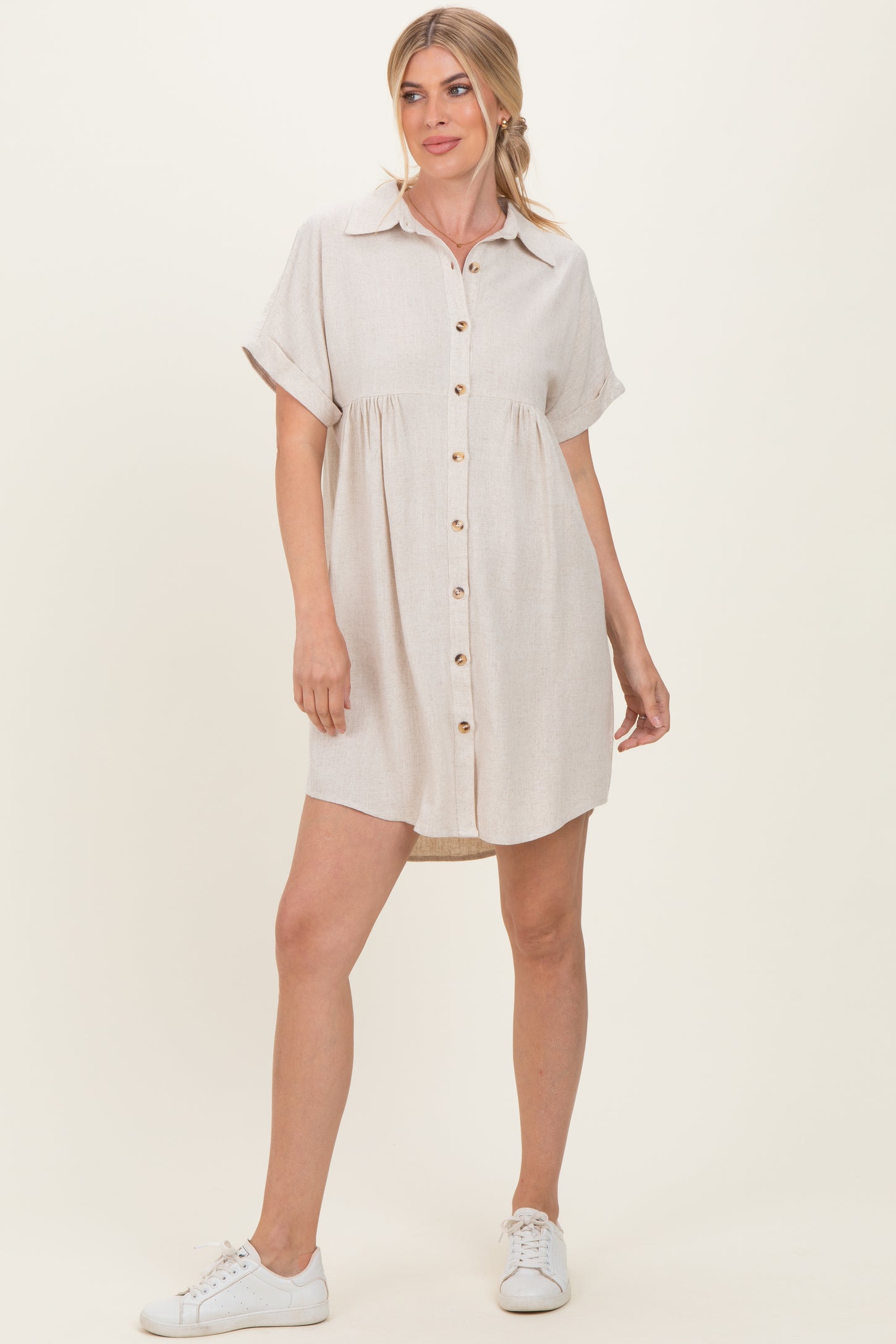 Sand Dolman Sleeve Linen Shirt Dress