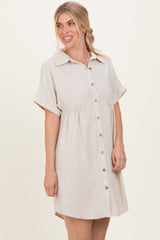 Sand Dolman Sleeve Linen Shirt Dress