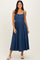 Denim Blue Bow Accent Strap Midi Dress