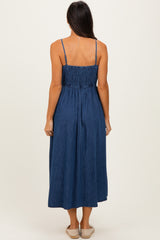 Denim Blue Bow Accent Strap Midi Dress