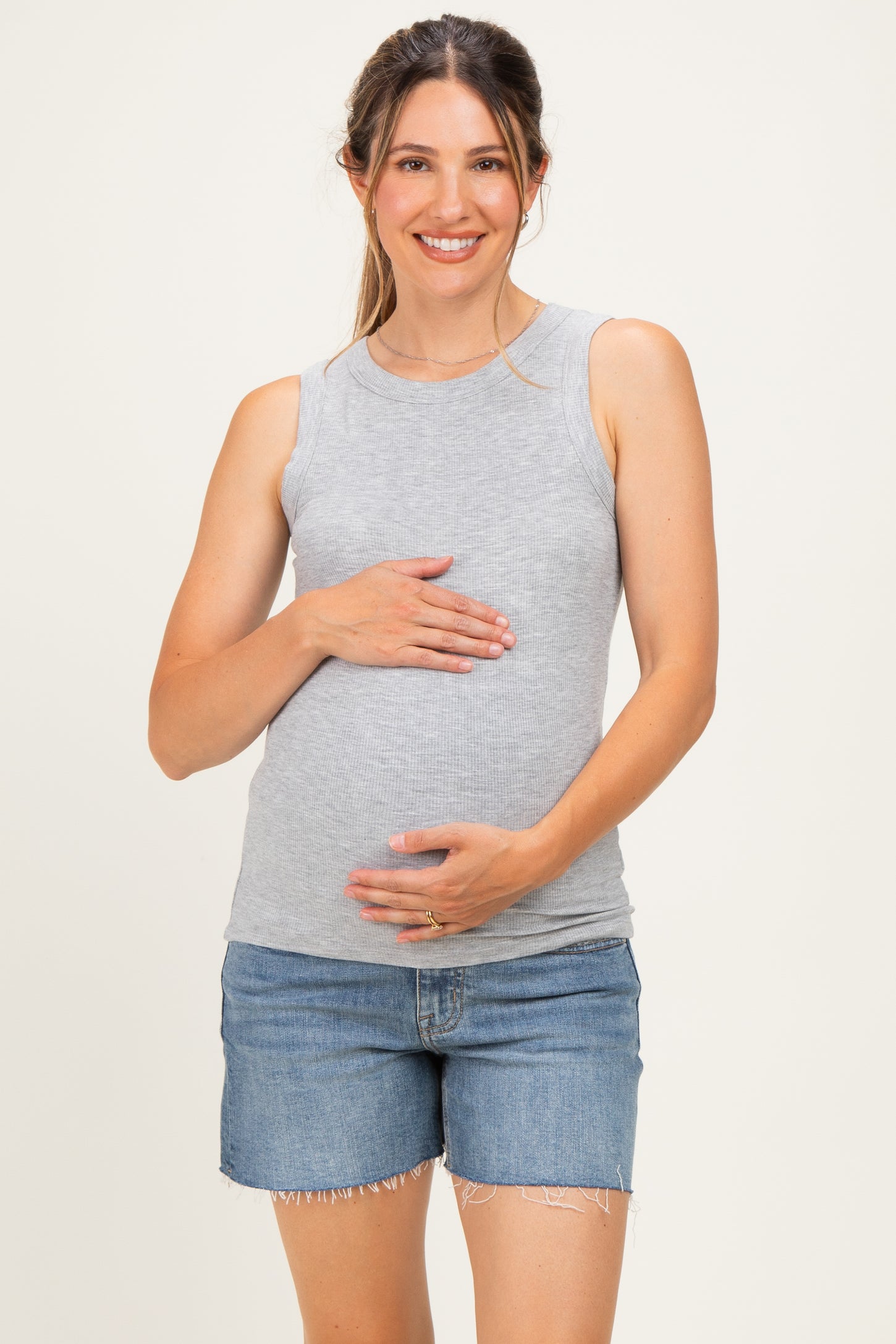 Blue Raw Hem Maternity Midi Denim Shorts