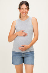 Blue Raw Hem Maternity Midi Denim Shorts
