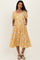 Saffron Yellow Embroidered Floral Tiered Maternity Midi Dress