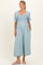 Light Blue Chambray Puff Sleeve Wide Leg Maternity Jumpsuit