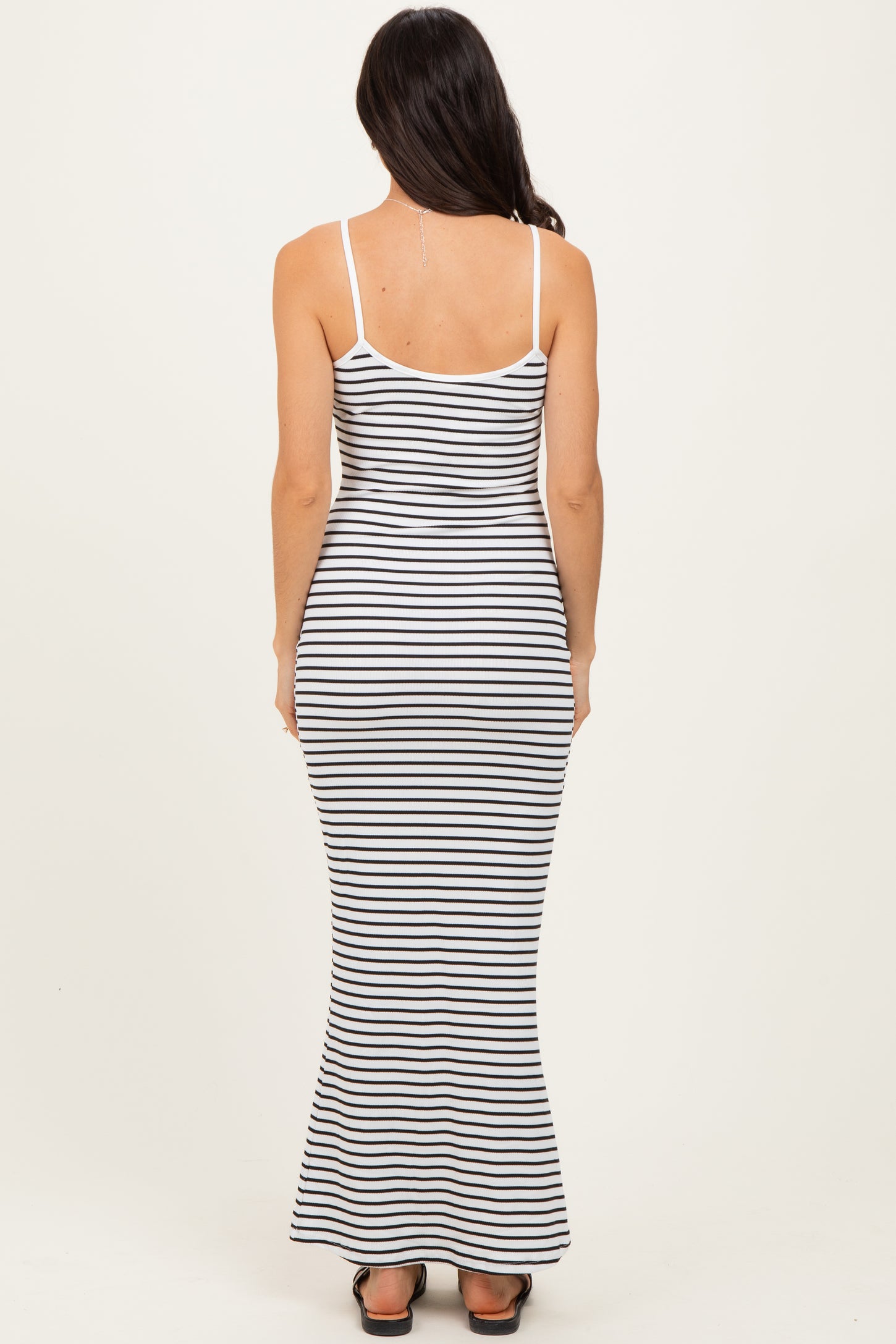 White Ribbed Knit Striped Sleeveless Maxi Dress