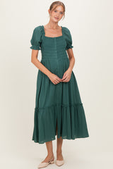 Forest Green Smocked Button Down Maternity Maxi Dress