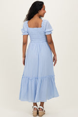 Light Blue Smocked Button Down Maternity Maxi Dress