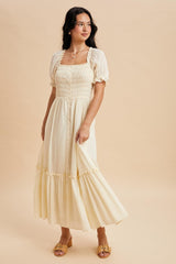Light Yellow Smocked Button Down Maternity Maxi Dress
