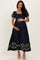 Navy Embroidered Floral Pleated Bodice Maternity Maxi Dress