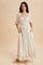 Creme Floral Chiffon Smocked Ruffle Maxi Dress