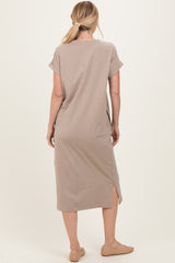 Beige Pocket Front Midi T-Shirt Dress