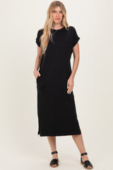 Black Pocket Front Midi T-Shirt Dress