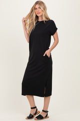 Black Pocket Front Midi T-Shirt Dress