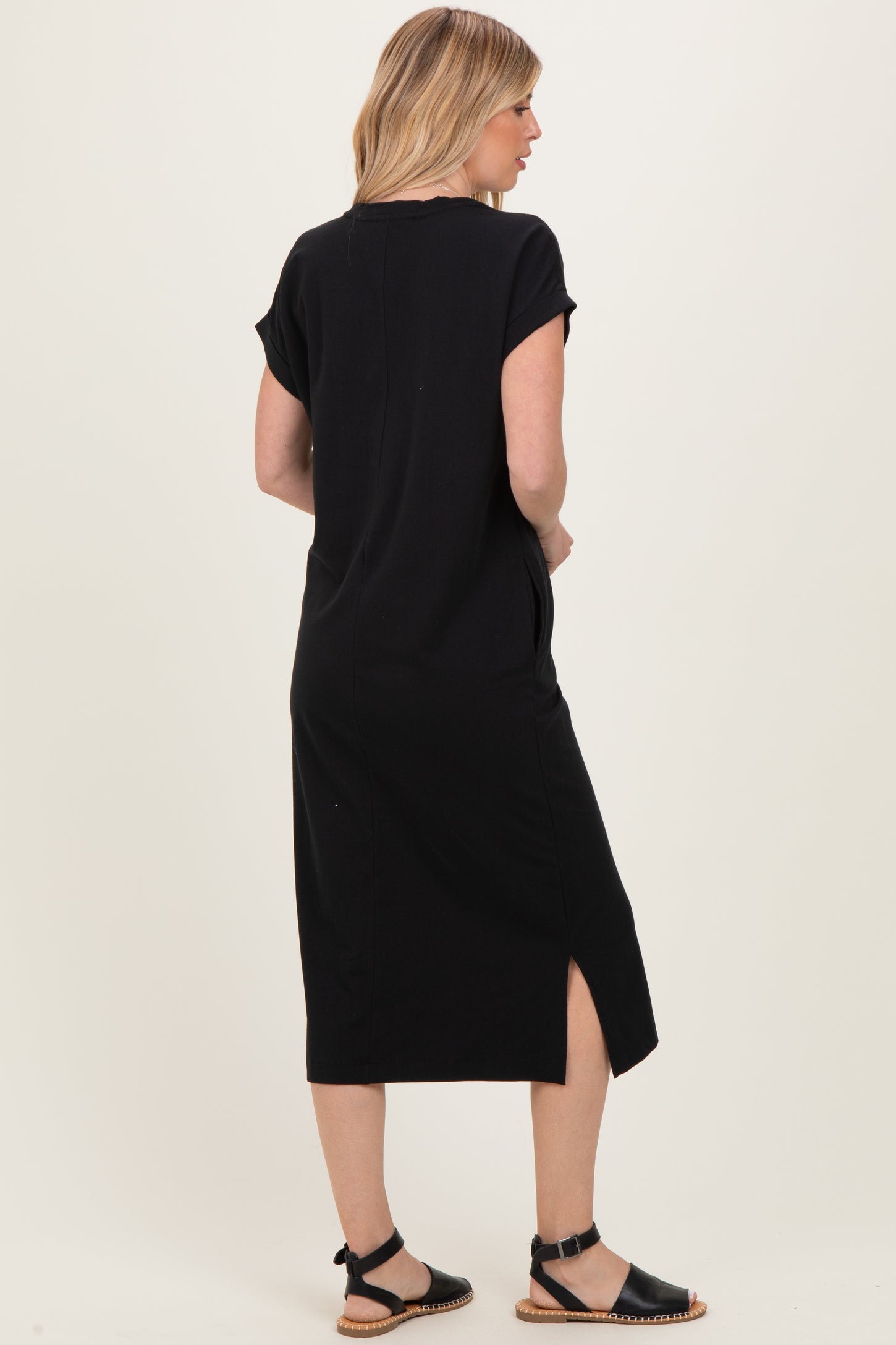 Black Pocket Front Midi T-Shirt Dress