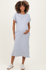 Heather Grey Pocket Front Maternity Midi T-Shirt Dress