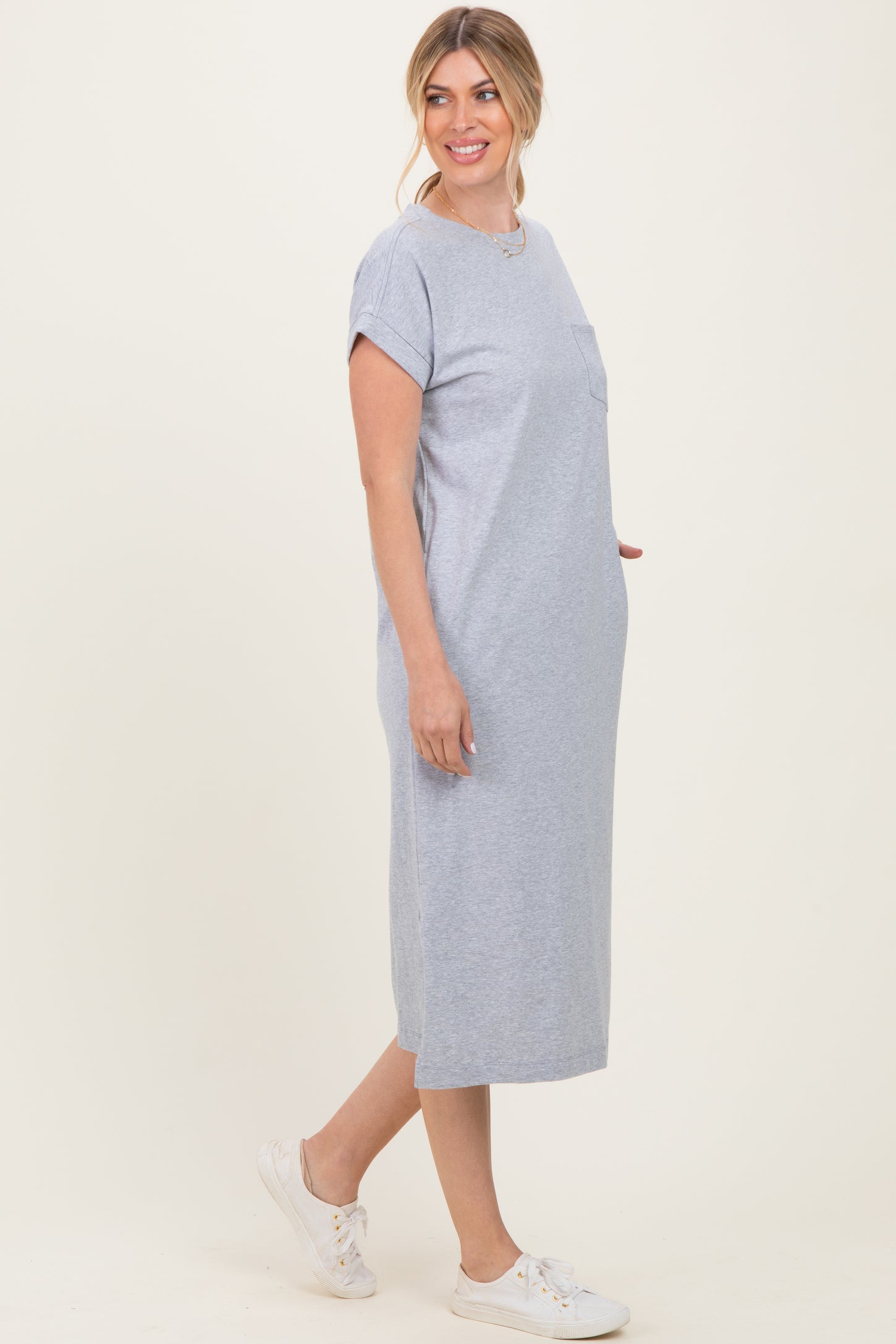 Heather Grey Pocket Front Midi T-Shirt Dress