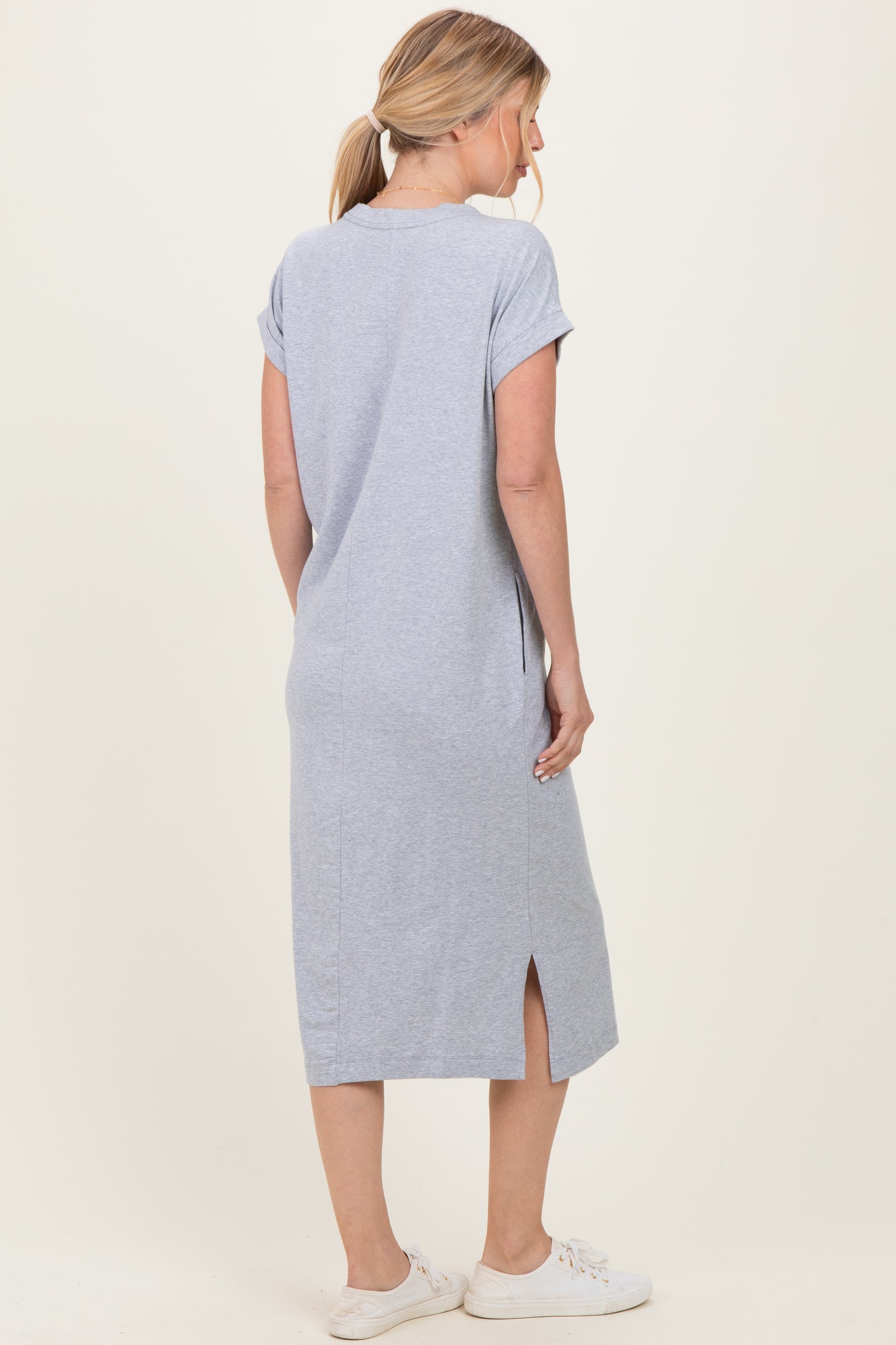 Heather Grey Pocket Front Midi T-Shirt Dress