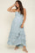 Light Blue Halter Smocked Ruffle Tier Hem Maternity Maxi Dress