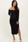 Black Off Shoulder Ruched Side Slit Maternity Midi Dress