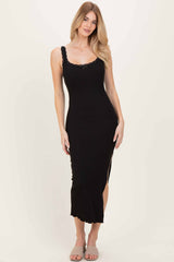 Black Lace Trim Side Slit Tank Dress