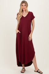 Dark Wine Side Slit Maxi Dress