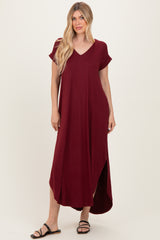 Dark Wine Side Slit Maxi Dress