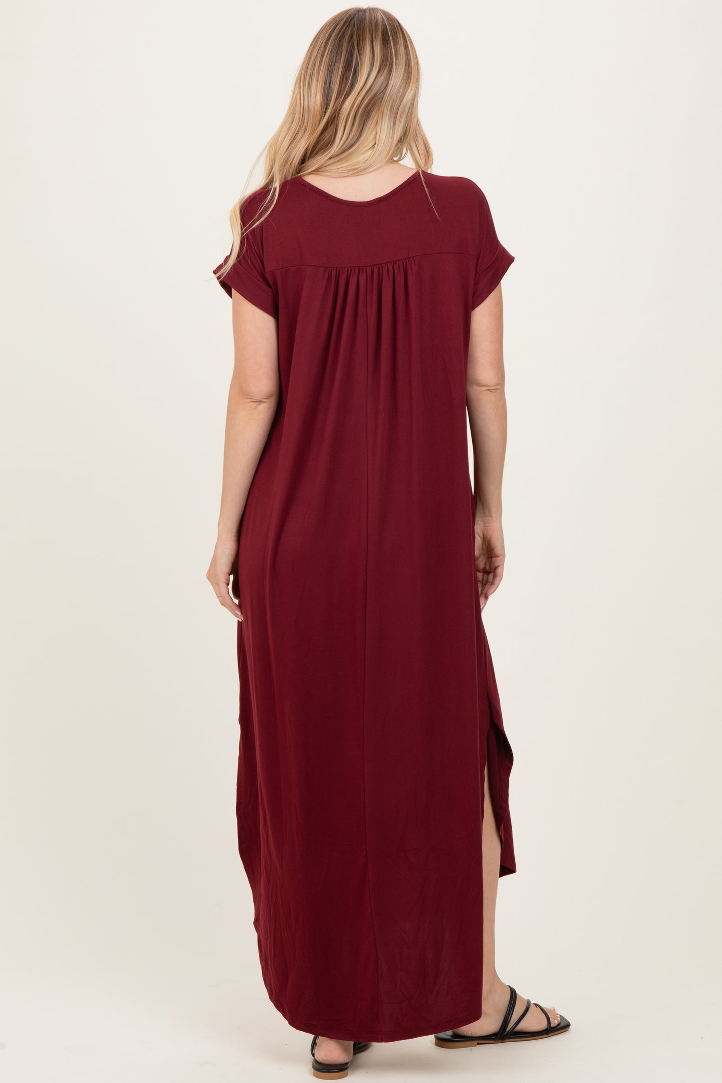 Dark Wine Side Slit Maxi Dress
