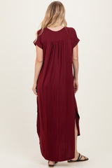 Dark Wine Side Slit Maxi Dress