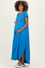 Aqua Blue Side Slit Maternity Maxi Dress