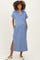 Dusty Blue Collared Short Sleeve Maternity Midi Dress